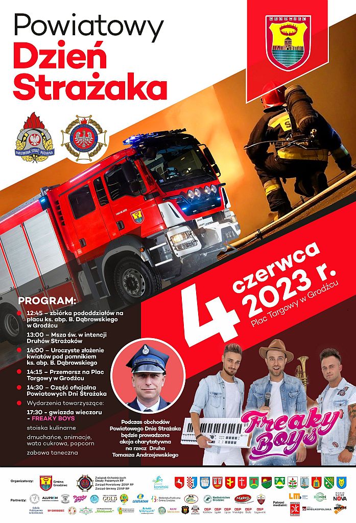 Powiatowy Dzień Strażaka w Grodźcu – 4 czerwca (niedziela) 2023 r. - plakat