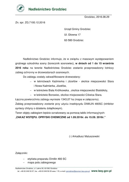 ogłoszenie o zabiegach ratowniczych gm.Grodziec