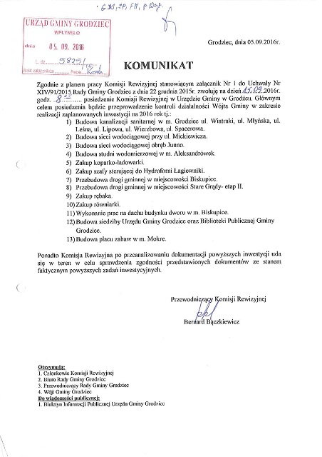 Komunikat o posiedzeniu KOMISJI REWIZYJNEJ