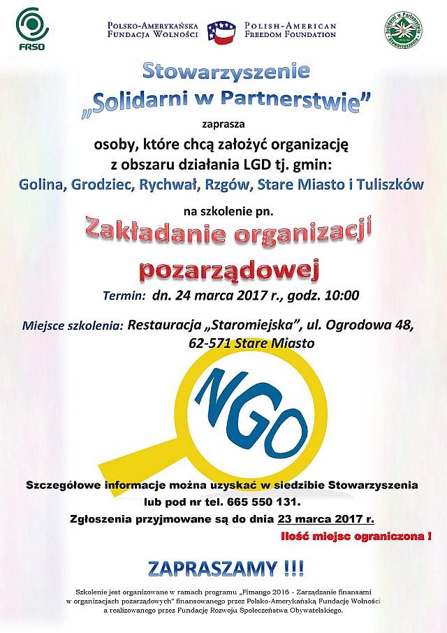 PLAKAT SZKOLENIE zakladanie organizacji maly