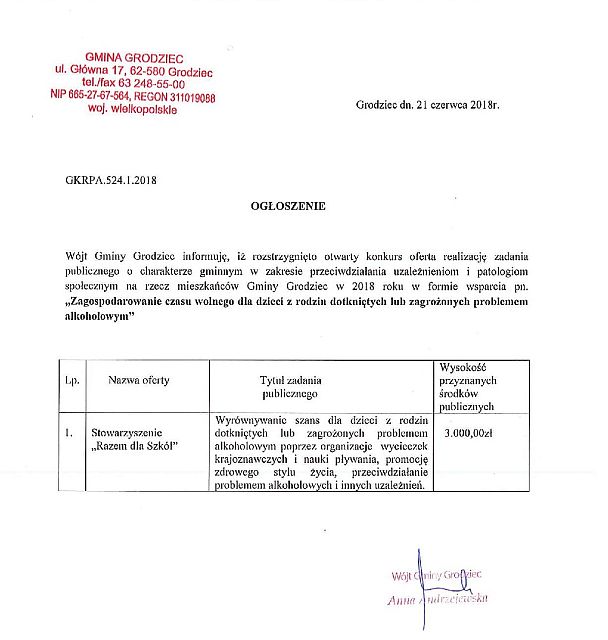 ogloszenie o przyznaniu male