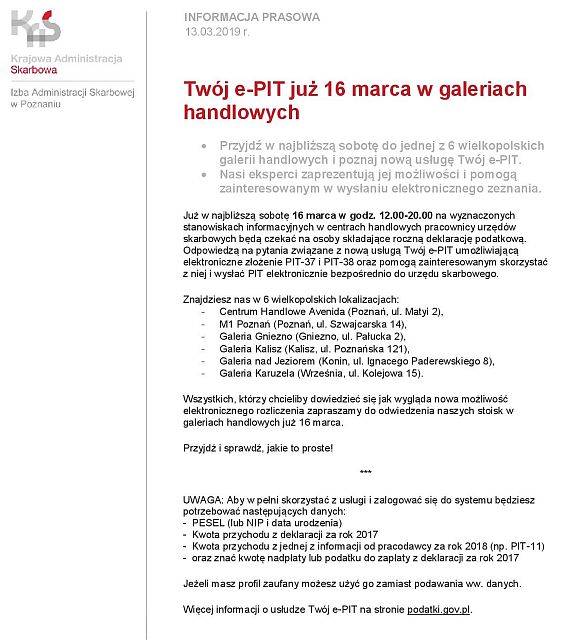 Twoj e PIT w galeriach marzec 2019