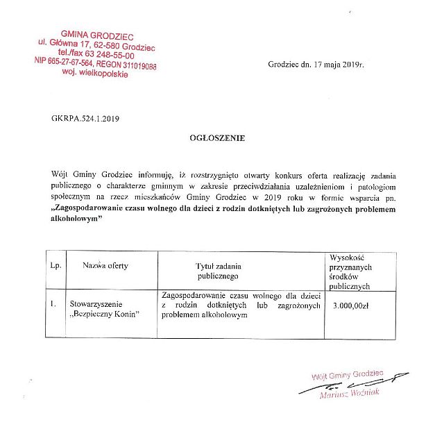 ogloszenie o rozstrzygnieciu male