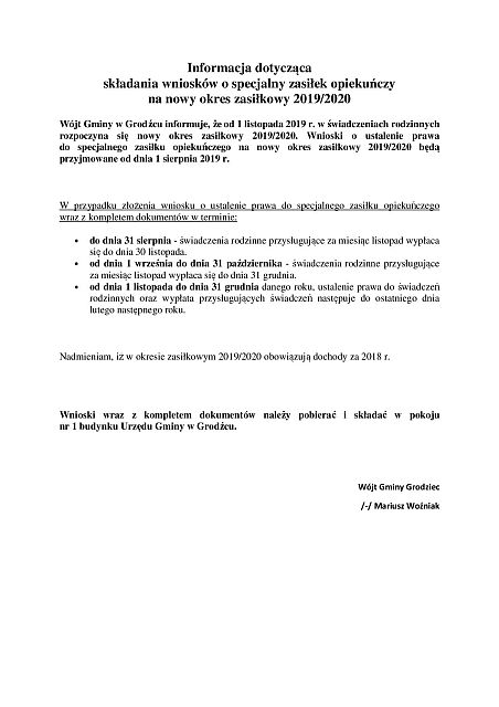 informacja dotyczaca specjalnego zasilku opiekunczego male