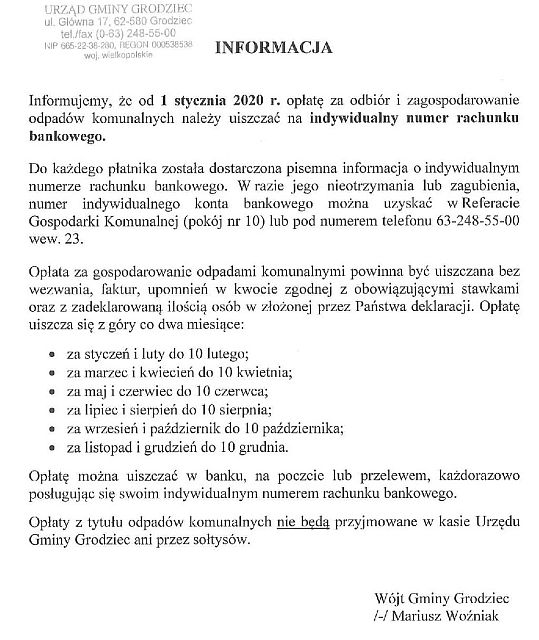 INFORMACJA rachunek bankowy male