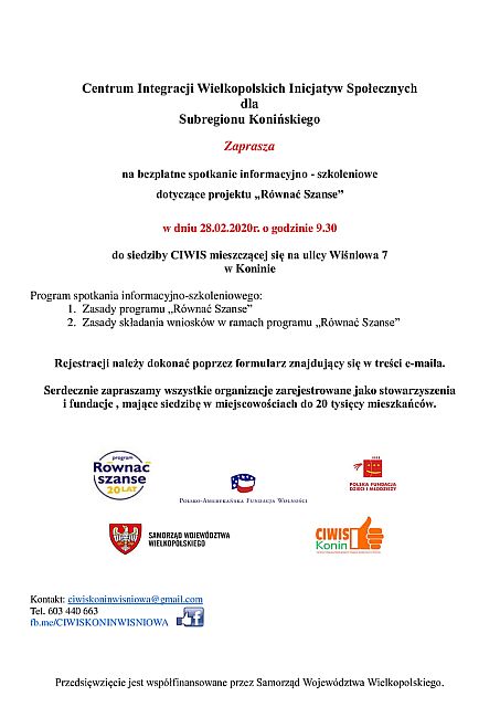 Plakat dotyczący projektu "Równać szanse"