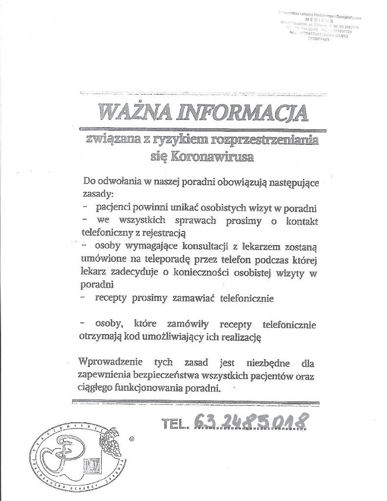 Ośrodek zdrowia - koronawirus