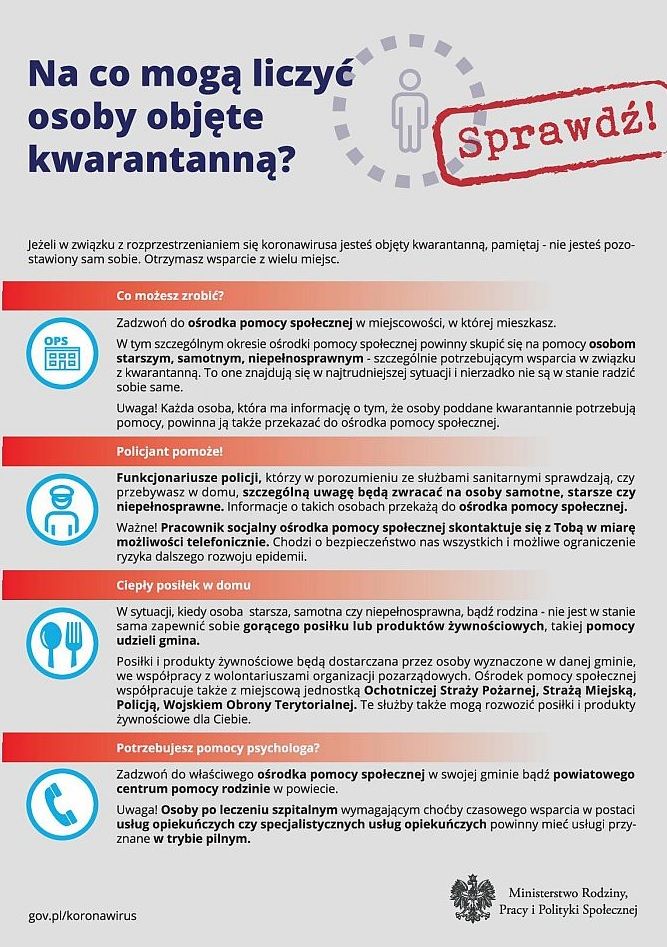 Na co mogą liczyć osoby objęte kwarantanną - plakat