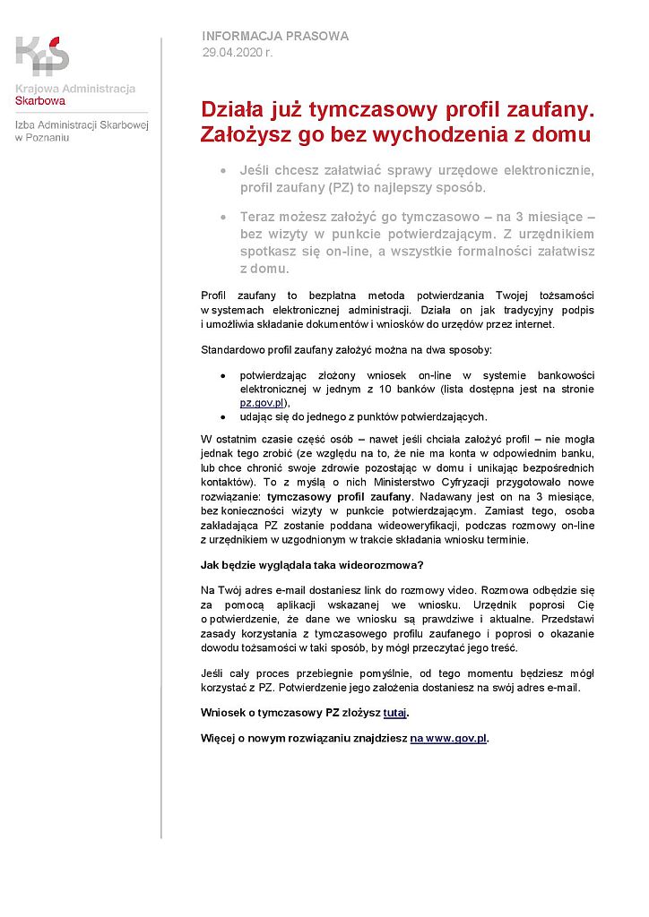 Tymczasowy profil zaufany - plakat