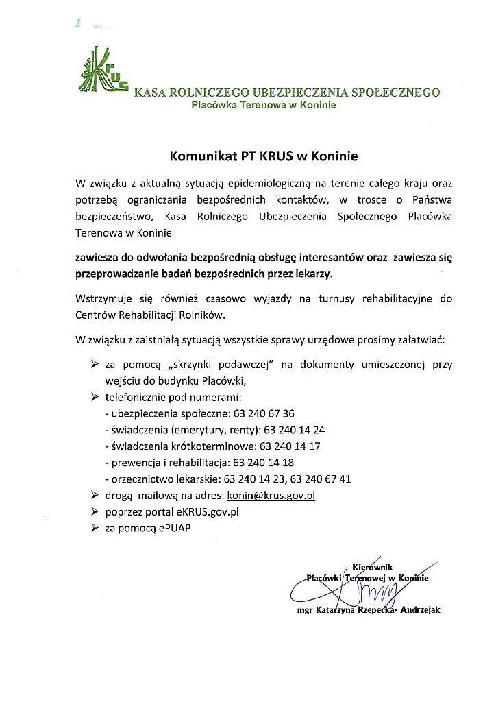 Komunika PT KRUS w Koninie