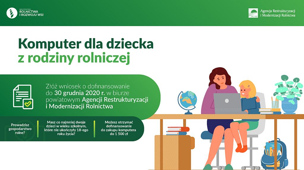 Baner - Dofinansowanie zakupu komputera dla dziecka z rodziny rolniczej