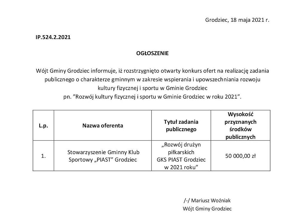 ”Rozwój kultury fizycznej i sportu w Gminie Grodziec w roku 2021” - wyniki konkursu - zdjęcie