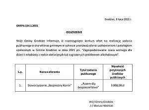 Wynik konkursu - skan