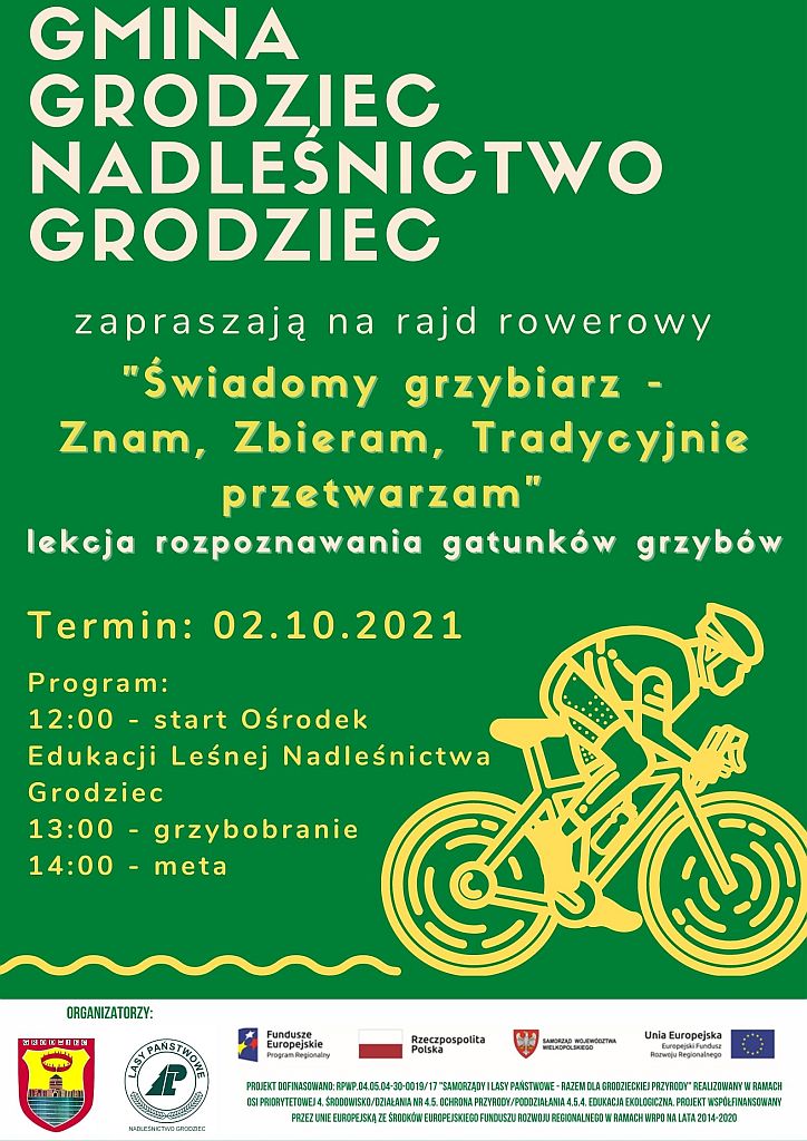 Rajd rowerowy - "Świadomy grzybiarz - Znam, Zbieram, Tradycyjnie przetwarzam" - plakat