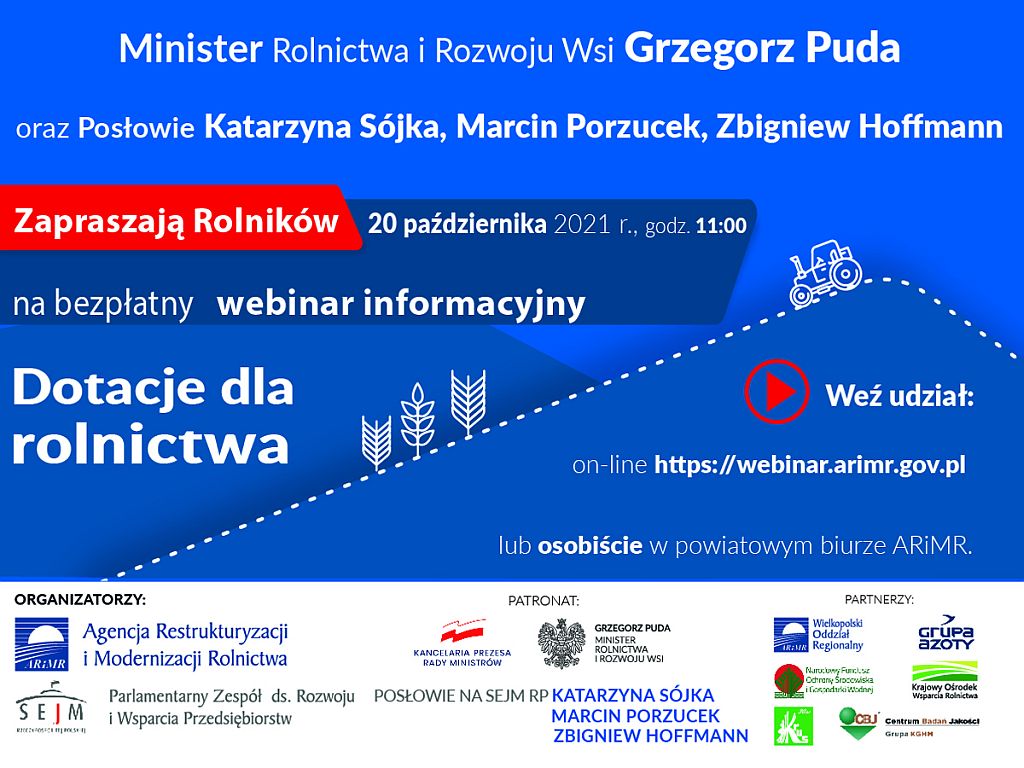 DOTACJE DLA ROLNICTWA – KRAJOWY WEBINAR 2021 - plakat