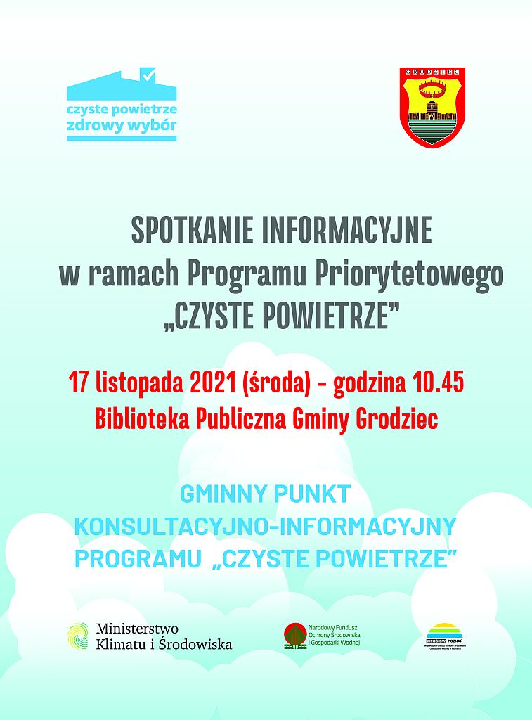 Spotkanie informacyjne w ramach Programu Priorytetowego „Czyste Powietrze” - plakat