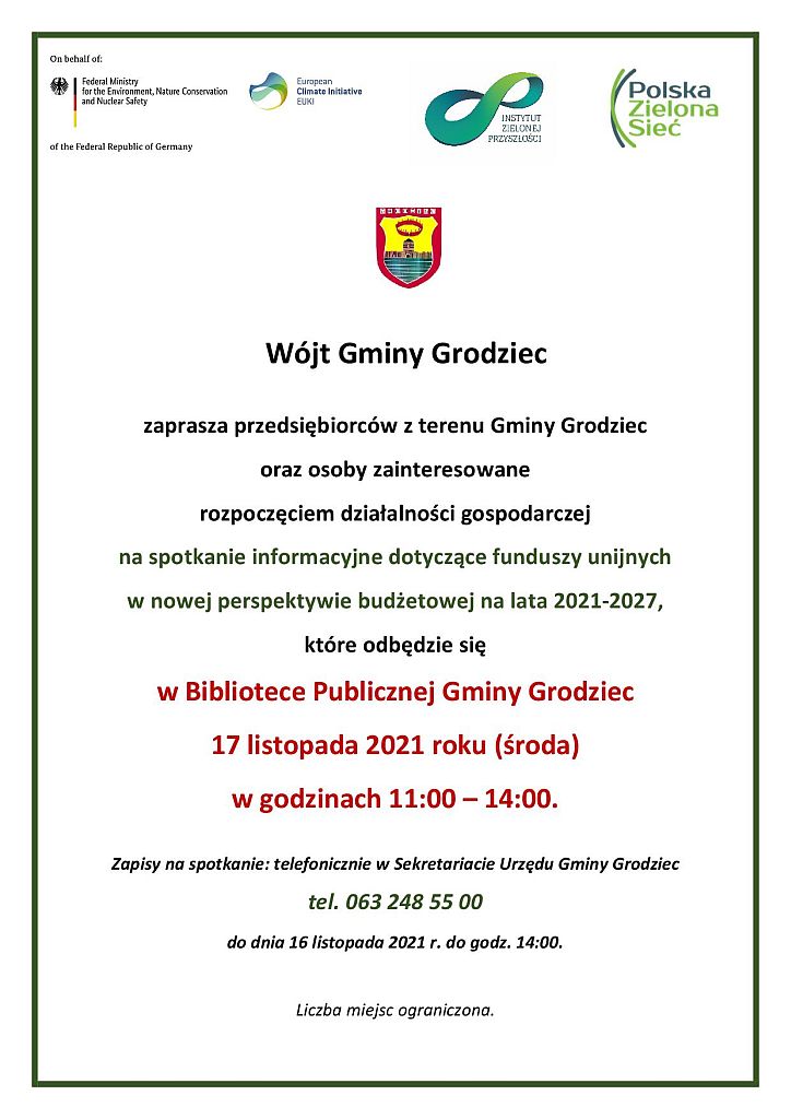 Spotkanie informacyjne dotyczące funduszy unijnych w nowej perspektywie budżetowej - plakat