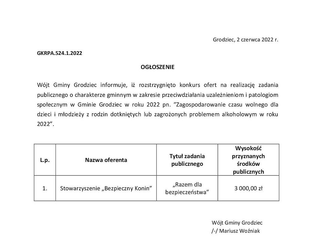 Ogloszenie wyniku konkursu