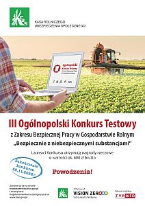 Konkurs testowy z zakresu bezpiecznej pracy w gospodarstwie rolnym - plakat