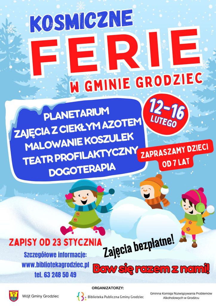 Kosmiczne Ferie w Gminie Grodziec - plakat