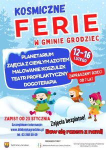Kosmiczne Ferie w Gminie Grodziec - plakat