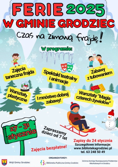 Ferie 2025 w Gminie Grodziec - plakat