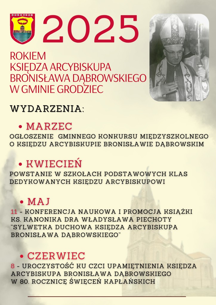 2025 Rokiem Księdza Arcybiskupa Bronisława Dąbrowskiego - plakat