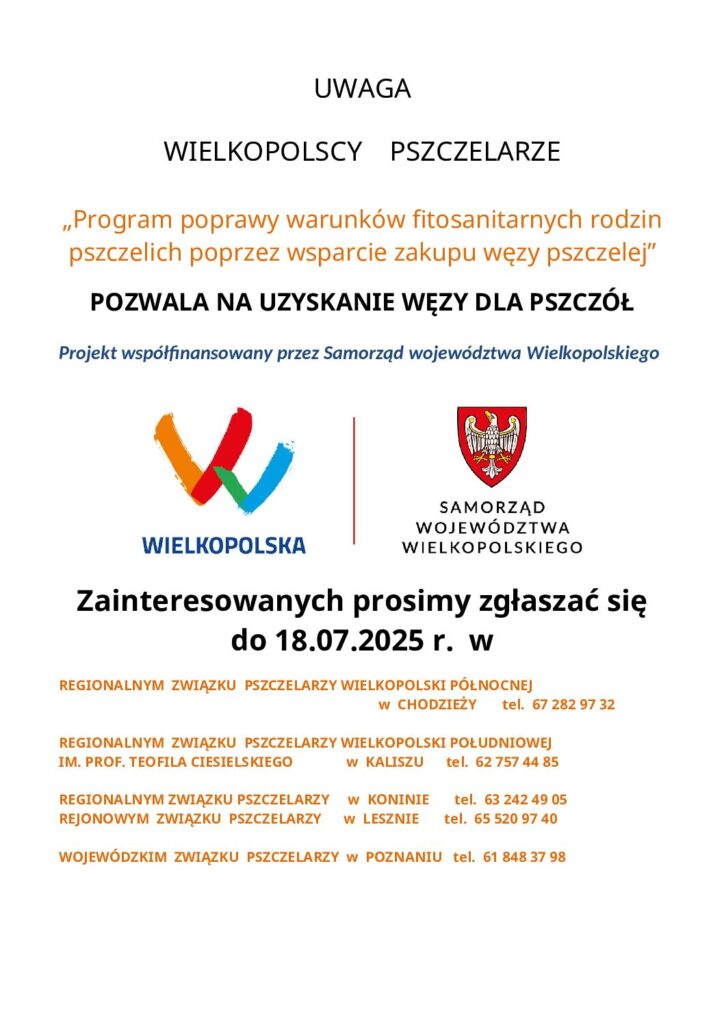 Informacja dla pszczelarzy - plakat