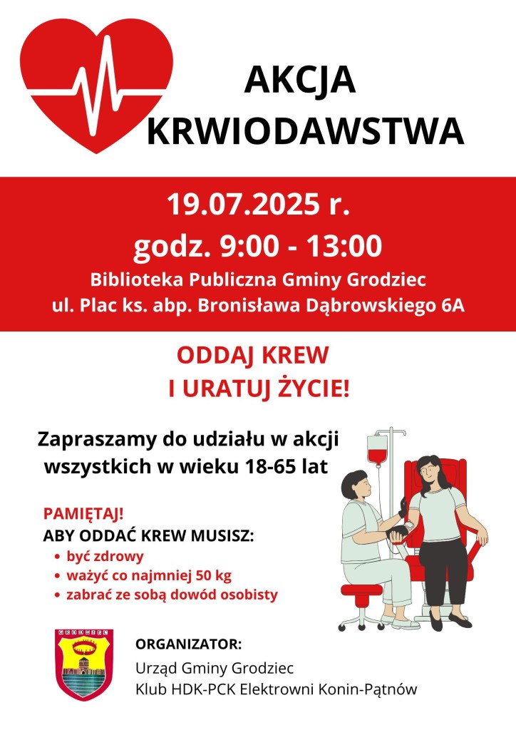 Akcja krwiodawstwa - 19.07.2025 r. - plakat