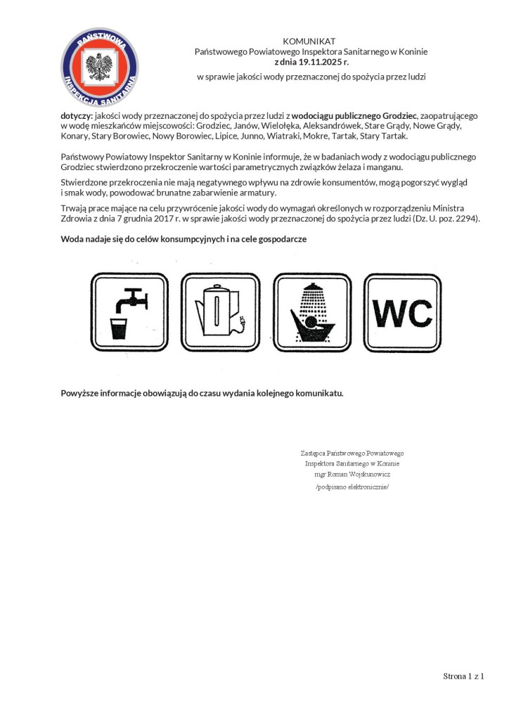 Komunikat Państwowego Powiatowego Inspektora Sanitarnego - plakat