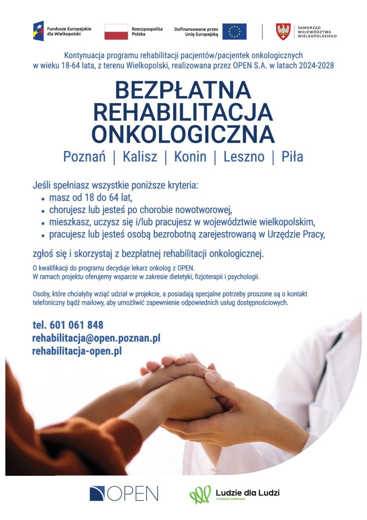 Projekt bezpłatnej rehabilitacji dla pacjentów onkologicznych - plakat