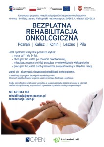 Projekt bezpłatnej rehabilitacji dla pacjentów onkologicznych - plakat