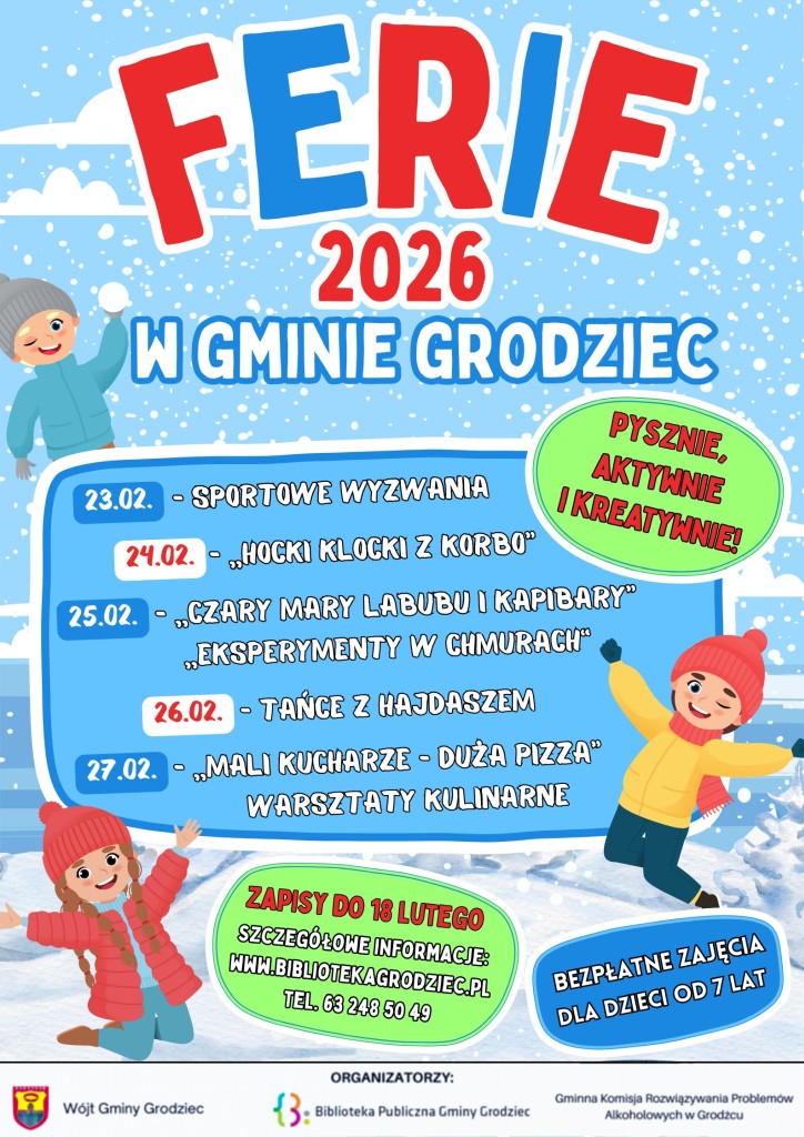 Ferie 2026 w Gminie Grodziec - plakat