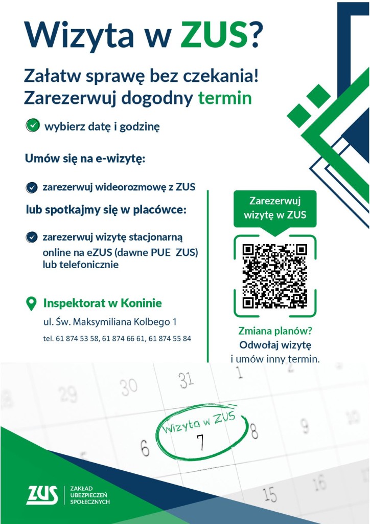 ZUS - wizyty rezerwowane - plakat
