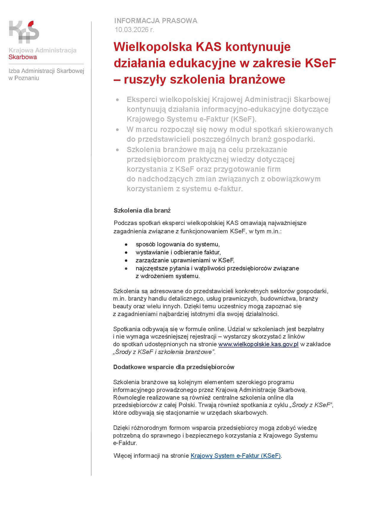 Szkolenia branżowe KSeF