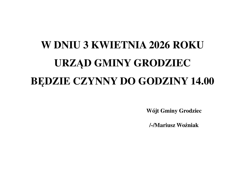 Godziny pracy urzędu w dniu 03.04.2026 r. - plakat