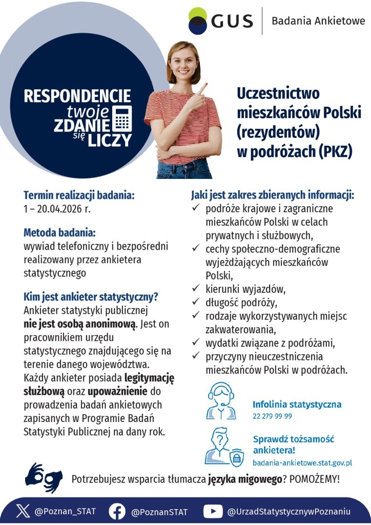 Badania ankietowe 2026 - Uczestnictwo mieszkańców Polski (rezydentów) w podróżach (PKZ) - plakat