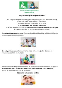 Turnusy rehabilitacyjne dla dzieci ubezpieczonych rolników w trakcie wakacji 2026 r. - plakat
