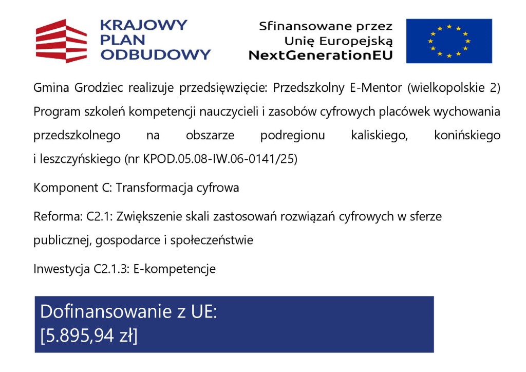 Gmina Grodziec realizuje przedsięwzięcie: Przedszkolny E-Mentor - plakat